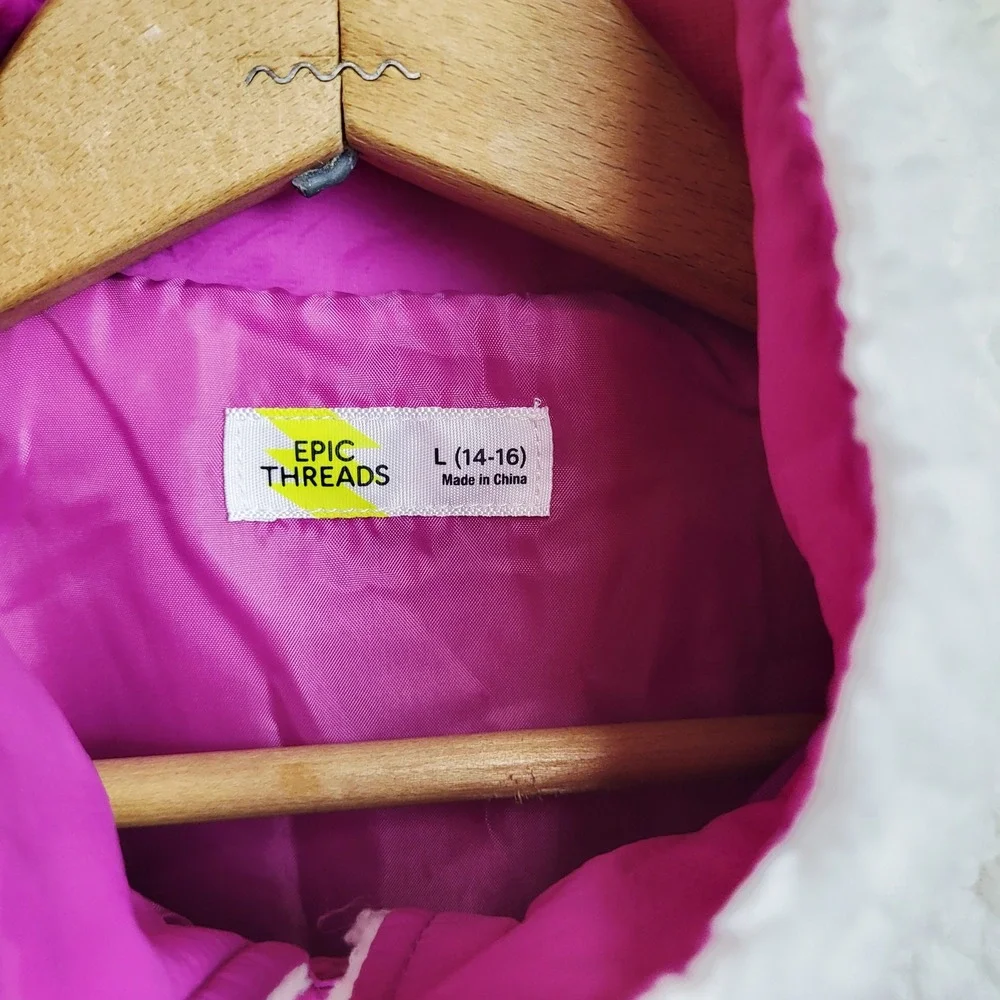 Epic Threads Girls L‎ 14-16 Sherpa Fleece Jacket White Pink Snap Front Pockets